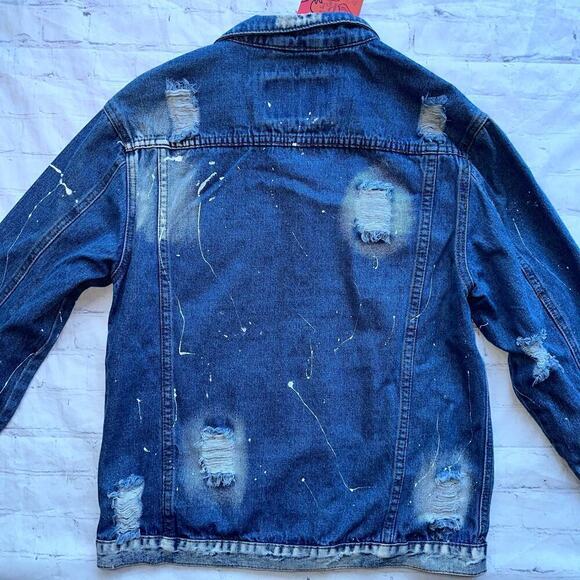 NWT Unisex Adult Medium Rolling Paper Distressed Denim Jean Trucker Jacket - Picture 5 of 8